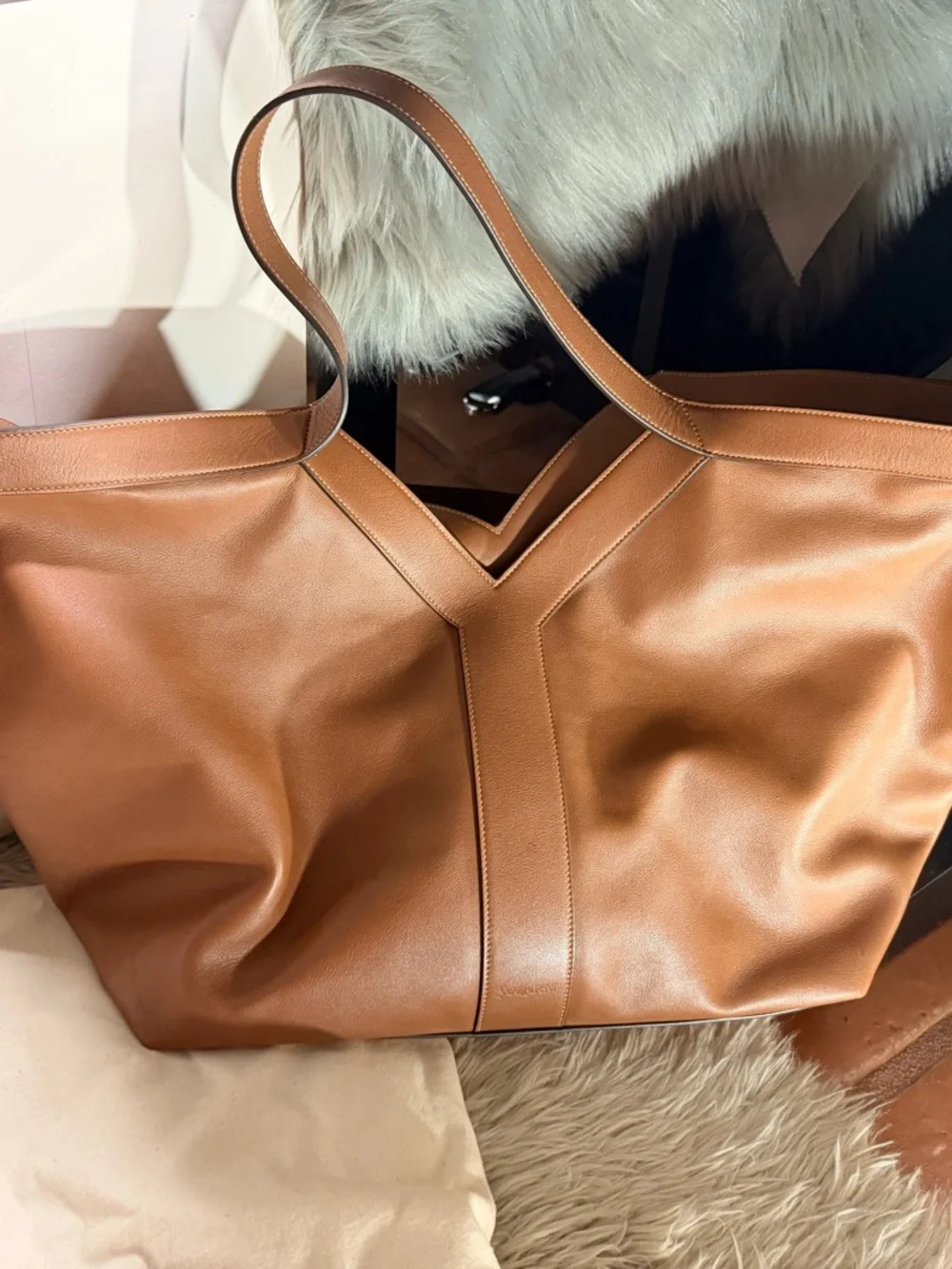 Saint Laurent Cognac Leather Tote with Top Handles - Picture 2 of 10